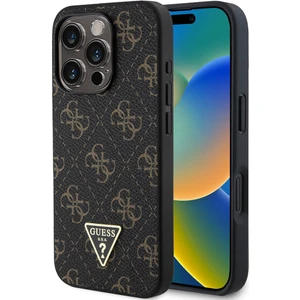 iPhone 16 Pro Max Uyumlu Kılıf Guess Orjinal Lisanslı Pu Deri 4g Desenli Üçgen Logolu Kapak Siyah