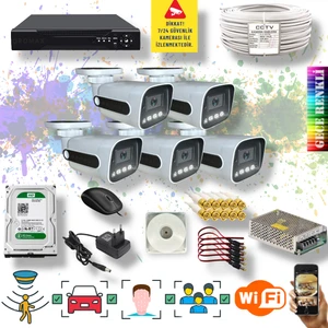 Qromax 5 Kameralı Set - İnsan Yüz Araç Tanımalı Hareket Algılayan Gece Renkli Gösteren 5 Mp Sony Lensli 4 Warm Ledli 1080P Fullhd Güvenlik Kamerası Seti 784W