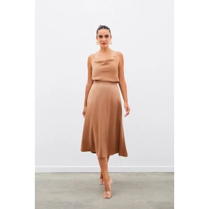 Midi Boy Saten Etek - Camel