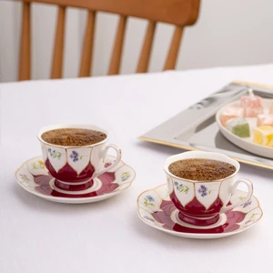 Kır Çiçekleri 2 Kişilik Kahve Fincan Takımı Bordo 80 ml