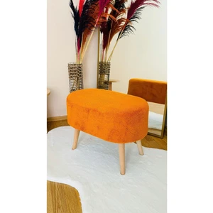Oval Model Ahşap Ayaklı Teddy Kumaş Dekoratif Puf Bench