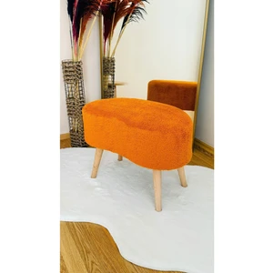 Fasulye Model Ahşap Ayaklı Teddy Kumaş Dekoratif Puf Bench Tarçın