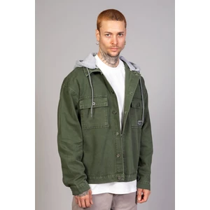 Erkek Haki Çıkarılabilir Kapüşonlu Oversize Kot Ceket