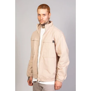 Oversize Bej Yıkamalı Modelli Erkek Fermuarlı Bomber Kot Ceket