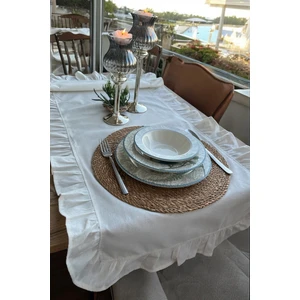 Naturel Fırfırlı Keten Runner Vintage 40X110 cm