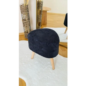 Asimetrik Kesim Ahşap Ayaklı Teddy Kumaş Dekoratif Puf Bench