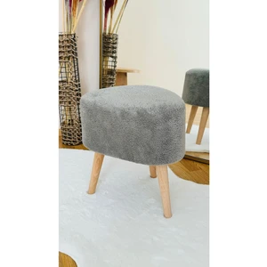 Asimetrik Kesim Ahşap Ayaklı Teddy Kumaş Dekoratif Puf Bench