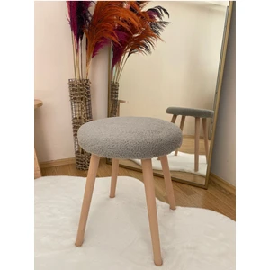 Ahşap Ayak Dekoratif Peluş Puf Tabure