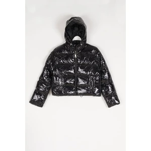 Kapüşonlu Uzun Kol Siyah Renk Kız Çocuk Mont