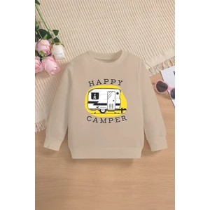 Trend Premium Mutlu Kampçı Baskılı Oversize Kapüşonlu Çocuk Sweatshirt 13801