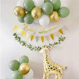 Düvenci Ticaret Zürafa Folyolu Küf Yeşili Deniz Kumu Ve Krom Gold Balonlu Konsept Doğum Günü Seti