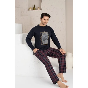 Uzun Kol Sıfır Yaka Pamuklu Erkek Pijama Takımı