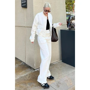 Beyaz Bisiklet Yaka Ceket Alt Üst Eşofman Takımı MG2182