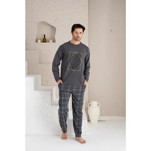 Uzun Kol Sıfır Yaka Pamuklu Erkek Pijama Takımı