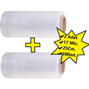 Palet Dilimli Streç 25 cm 17 Mic.  1000 gr 300 metre Şeffaf 2 adet