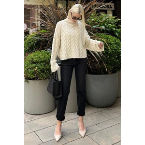 Ekru Balıkçı Yaka Örme Triko Kazak MG2172