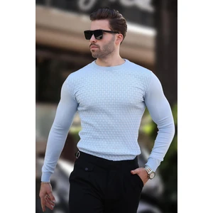 Mavi Desenli Erkek Triko Kazak 7266