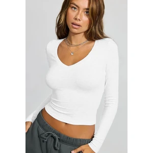 Beyaz V Yaka Uzun Kollu Kaşkorse Body MG2192