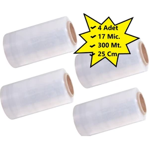 Palet Dilimli Streç 25 cm 17 Mic.  1000 gr 300 metre Şeffaf 4 adet
