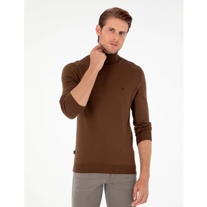 Pierre Cardin Erkek Koyu Kahverengi Slim Fit Balıkçı Yaka Basic Triko Kazak 50296602-VR084