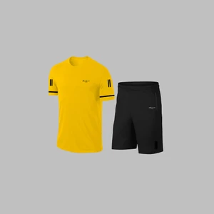 Poseidon Storm Yeni Seri Büyük Beden Erkek Sarı Dri-Fit Kumaş Baskısız Konforlu Tişört Şort Alt Üst Ikili Takım Seti  4XL-10XL