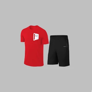 Yeni Seri Büyük Beden Erkek Kırmızı Dri Kumaş Cepli Baskısız Bisiklet Yaka Sporcu Tişört Şort Alt Üst Ikili Takım  4XL-10XL