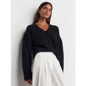 10645 V Yaka Yumuşak Dokulu Triko Kazak-Siyah