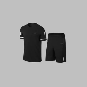 Poseidon Storm Yeni Seri Büyük Beden Erkek Siyah Dri-Fit Kumaş Yürüyüş Için Konforlu Cepli Sıfır Yaka Tişört Şort Ikili Alt Üst Spor Seti   4XL-10XL