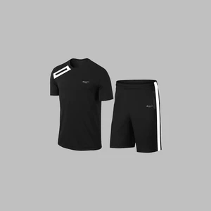 Erkek Siyah Dri-Fit Kumaş Yuvarlak Yaka Cepli Günlük Konforlu Yürüyüş Konforlu Tişört Şort Seti S-3xl