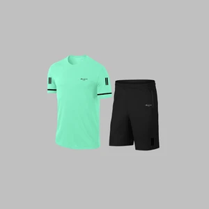 Poseidon Storm Yeni Seri Büyük Beden Erkek Su Yeşili Dri-Fit Kumaş Baskısız Yuvarlak Yaka Kısa Kol Tişört Şort Alt Üst Takım  4XL-10XL