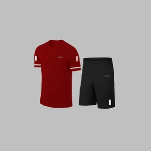 Poseidon Storm Yeni Seri Büyük Beden Erkek Bordo Dri-Fit Kumaş Baskısız Günlük Rahat Tişört Şort Spor Takım Seti  4XL-10XL