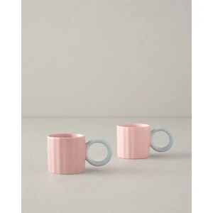 Angled New Bone China Kahve Fincan Takımı Açık Pembe