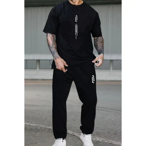 Erkek Dikey Baskılı Oversize Eşofman Takımı