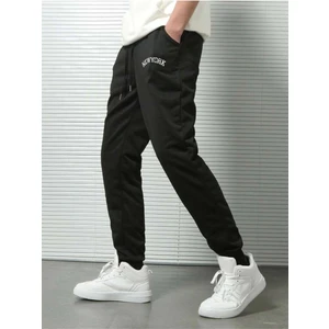 Erkek Siyah Paça Ribanalı New York Baskılı Eşofman Alt