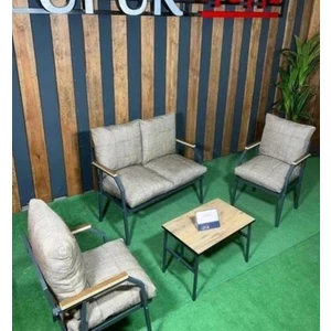 UFUK HOME Linda 211 Sehpalı Kahverengi Fermuarlı Bahçe Balkon Takımı, Cafe, Salon - Metal Kanepe Koltuk Takımı