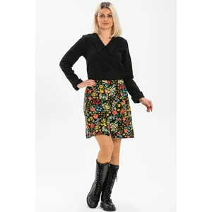 Hande Pazen Kısa Sonbahar ve Kışlık Etek Bahar Desen Siyah Syh