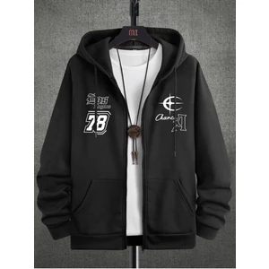 Unisex Siyah Los Angeles 78 Baskı Fermuarlı Kapüşonlu Oversize Hırka