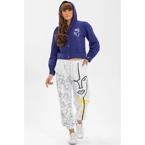 İrem Baskılı Pazen Sonbahar ve Kışlık Pantolon Beyaz Byz