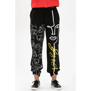 İrem Baskılı Pazen Sonbahar ve Kışlık Pantolon Siyah Syh