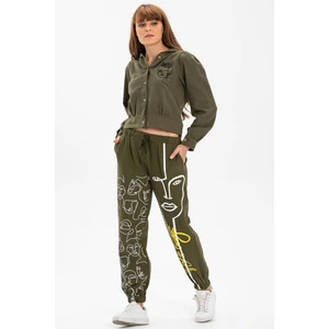 İrem Baskılı Pazen Sonbahar ve Kışlık Pantolon Haki Hk