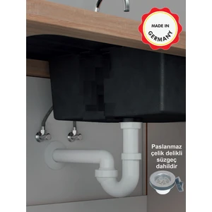 koku önleyici evye sifonu 100/0, 1 1/2'', DN50, paslanmaz delikli süzgeçli, koku yapmaz, kolay uygulanır, her yöne dönebilen mafsallı 50'lik çıkış borulu
