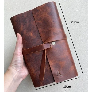 Alesta Leather (İsim Yazıyoruz) El Yapımı Hakiki Deri Kitap / Defter / Ajanda Koruyucu Kılıf