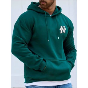 Erkek Yeşil New York Baskılı Kapüşonlu Sweatshirt