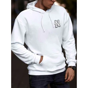 Erkek Beyaz New York Baskılı Kapüşonlu Sweatshirt