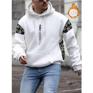 Erkek Dikey Baskılı Desenli Oversize Kapşonlu Sweatshirt