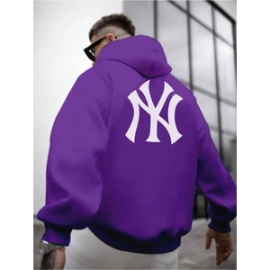 Erkek Ön Arka Ny Baskılı Kapüşonlu Sweatshirt