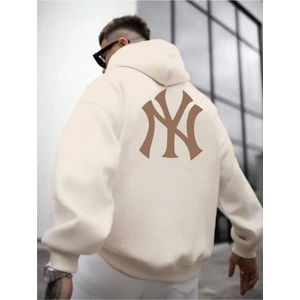 Erkek Ön Arka Ny Baskılı Kapüşonlu Sweatshirt