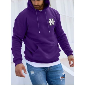 Erkek Mor New York Baskılı Kapüşonlu Sweatshirt