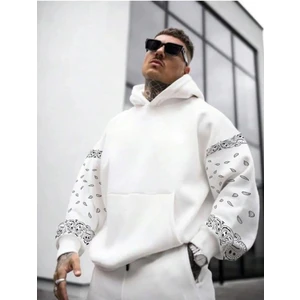 Erkek Kahverengi Kol Desenli Oversize Kapşonlu Sweatshirt