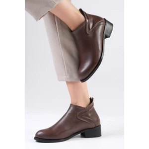 Mio Gusto Rosa Kahverengi Oval Burunlu Kadın Bilekte Kısa Topuklu Bot